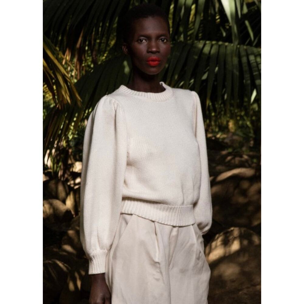 Heidi Merrick Duchess Knit Sweater Jumper Cotton Silk Ivory Medium White